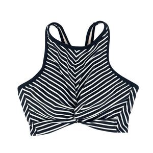 Kona Sol Black White Striped High Neck Racerback Swim Bikini Top Size Medium